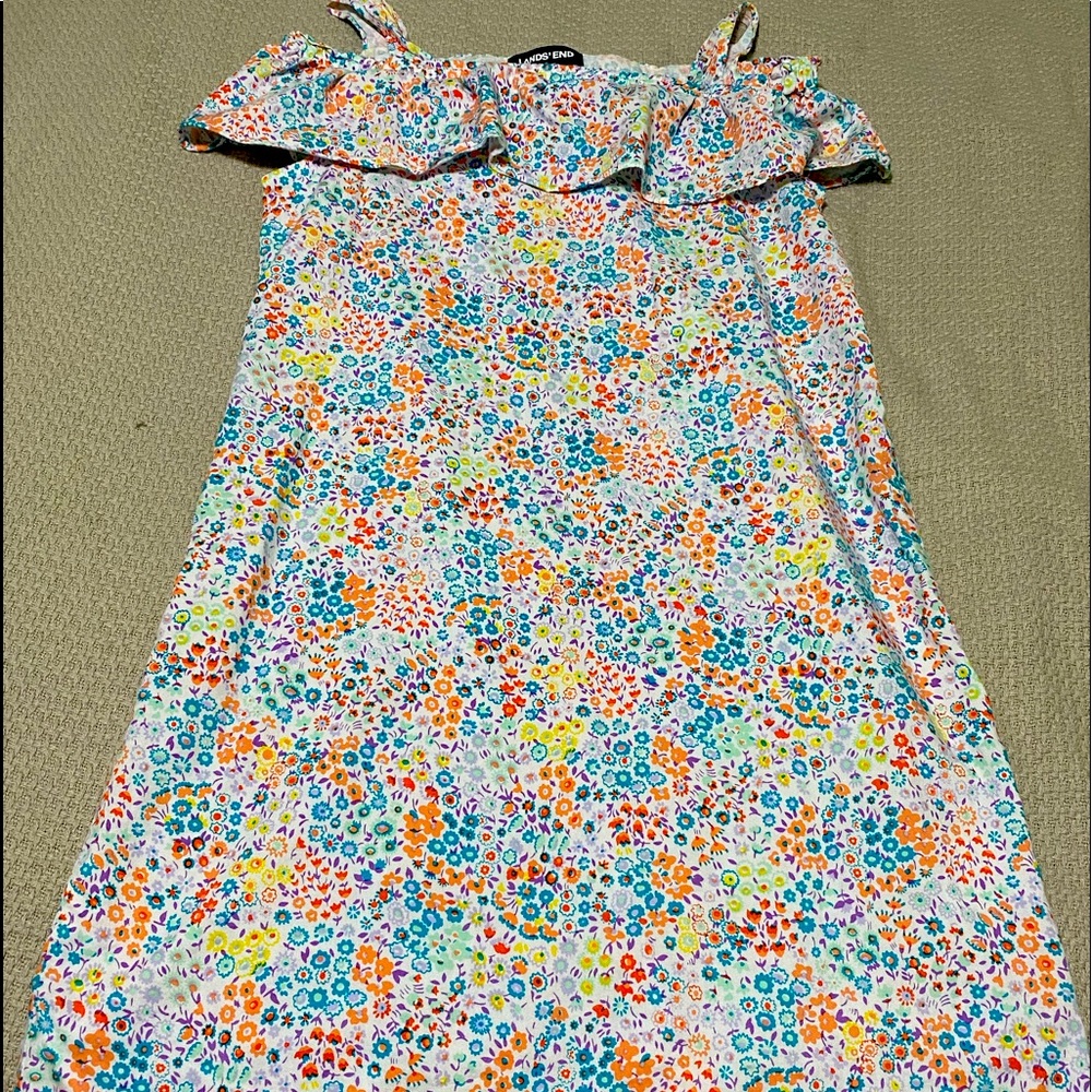 Lands End Girls Cold Shoulder ruffle floral print dress size 12